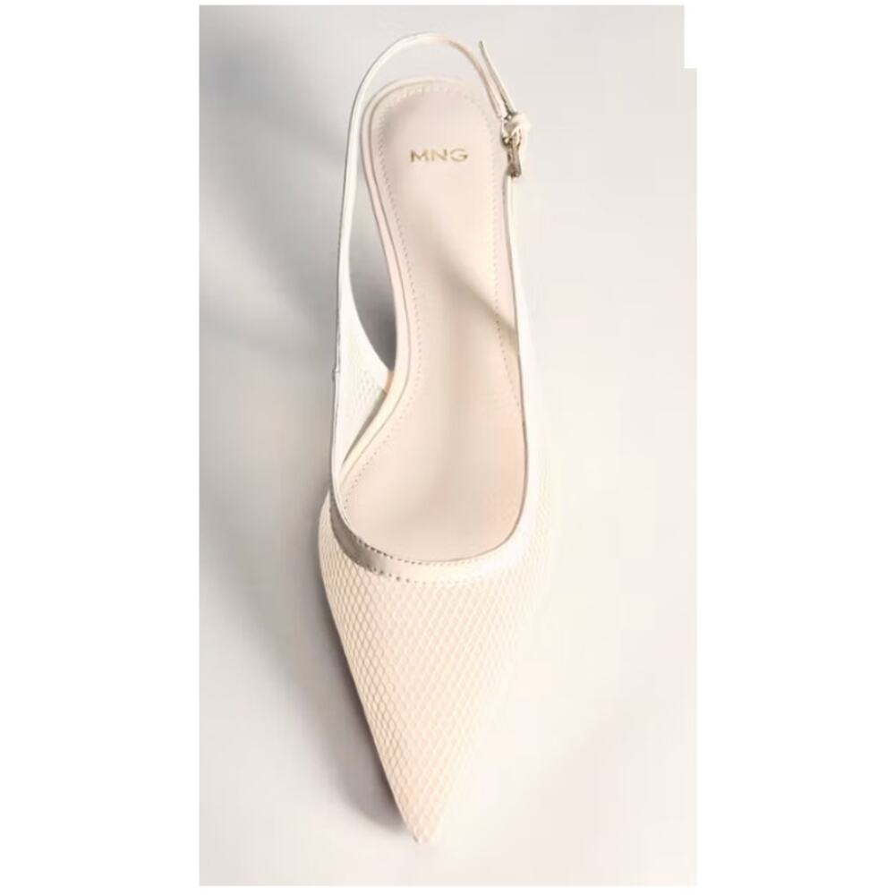 NWT Mango MNG White Mesh Kitten Heel Slongback Shoes 36